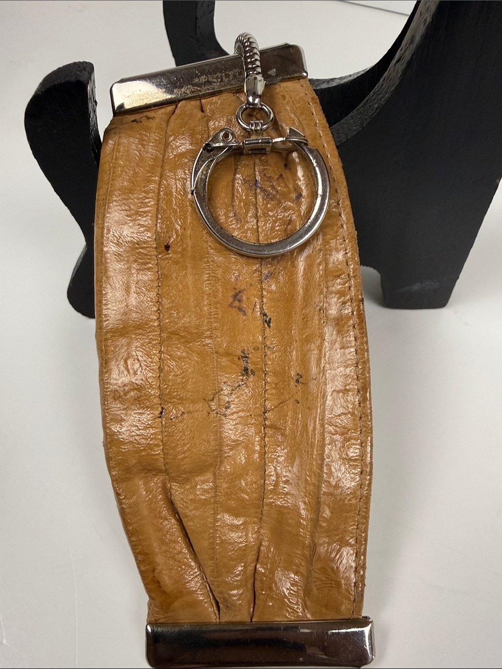 Leather Key Coin Pouch Keychain - Tan - Picture 2 of 7